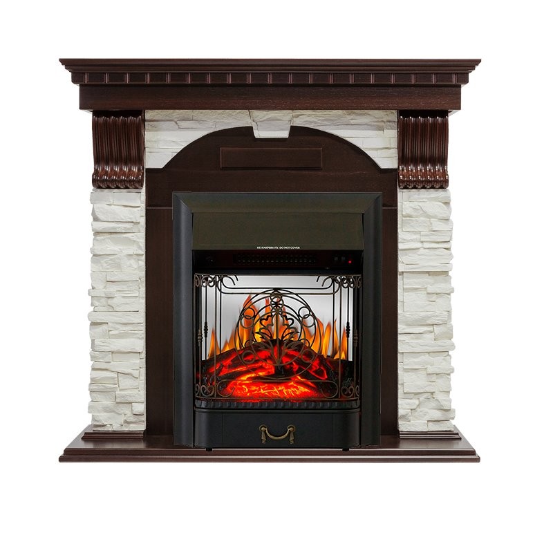 Каминокомплект Royal Flame Dublin - Темный дуб / Сланец белый с очагом Majestic FX M Black