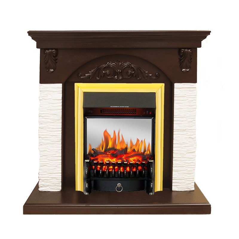 Каминокомплект Royal Flame Bern Сланец мелкий белый / Темный дуб с очагом Fobos FX M Brass