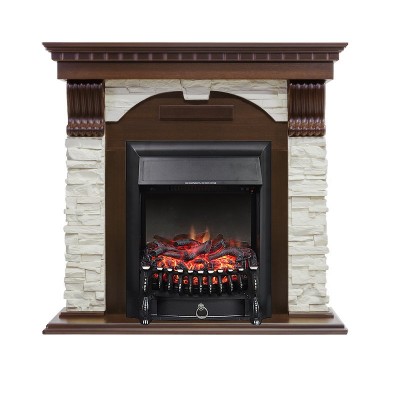 Каминокомплект Royal Flame Dublin угловой - Темный дуб / Сланец белый с очагом Fobos FX Black