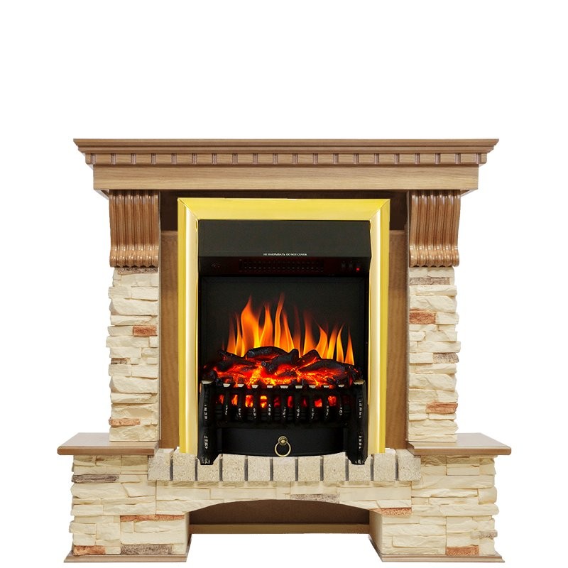 Каминокомплект Royal Flame Pierre Luxe - Дуб / Сланец с очагом Fobos FX Brass