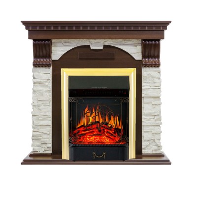 Каминокомплект Royal Flame Dublin угловой - Темный дуб / Сланец белый с очагом Majestic FX Brass