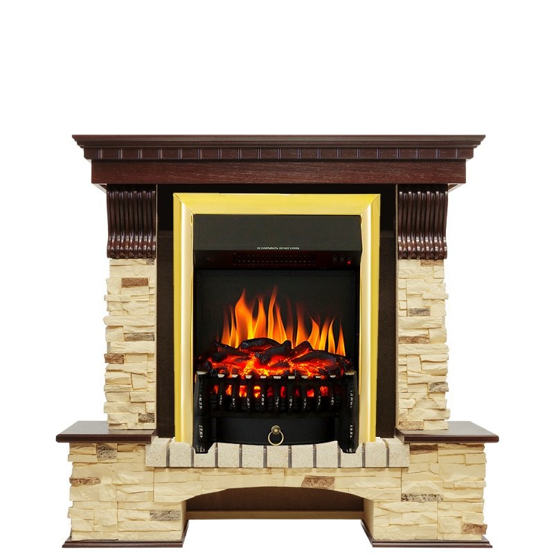 Каминокомплект Royal Flame Pierre Luxe - Темный дуб / Сланец с очагом Fobos FX Brass