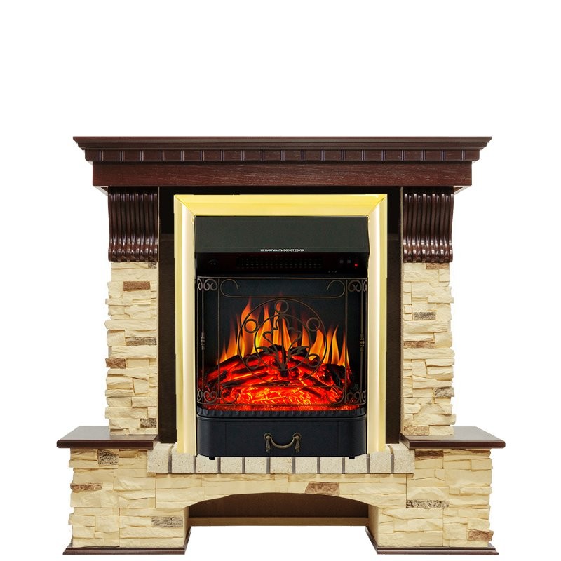 Каминокомплект Royal Flame Pierre Luxe - Темный дуб / Сланец с очагом Majestic FX Brass