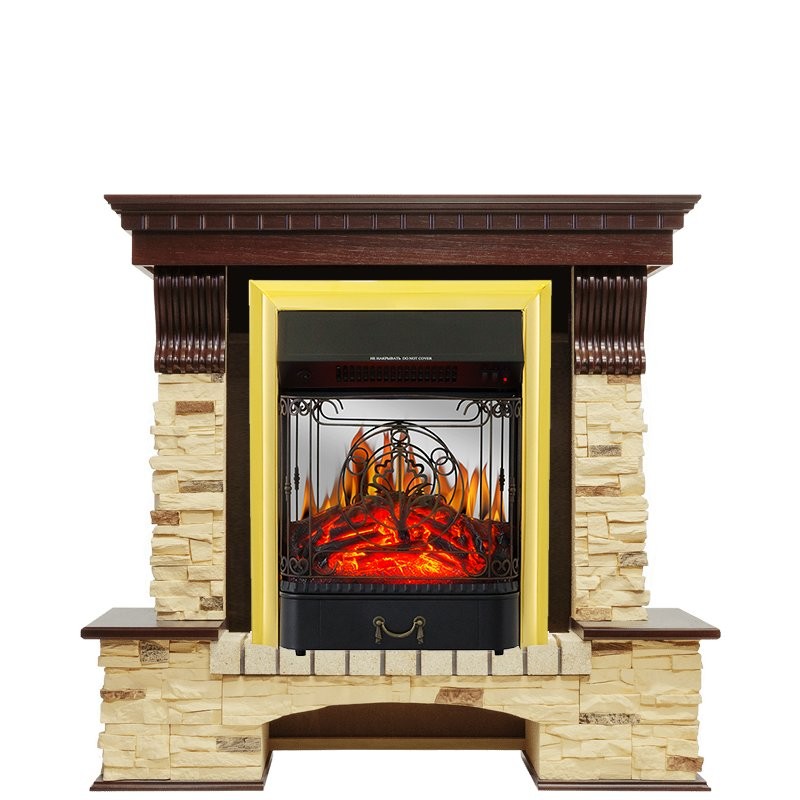 Каминокомплект Royal Flame Pierre Luxe - Темный дуб / Сланец с очагом Majestic FX M Brass