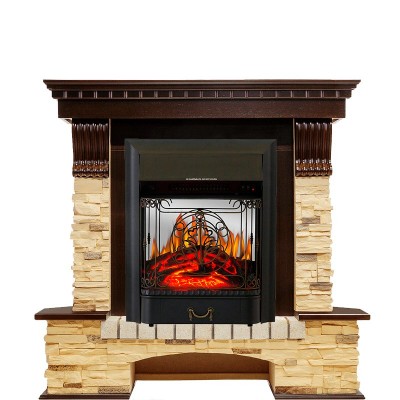 Каминокомплект Royal Flame Pierre Luxe угловой - Темный дуб / Сланец с очагом Majestic FX M Black