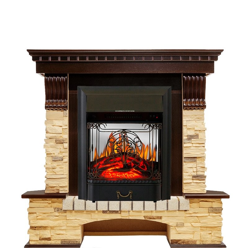 Каминокомплект Royal Flame Pierre Luxe угловой - Темный дуб / Сланец с очагом Majestic FX M Black