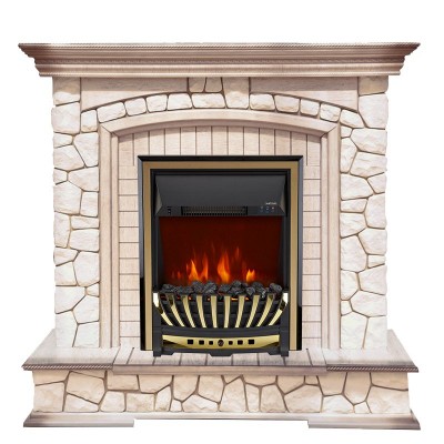 Каминокомплект Royal Flame Preston - Белый/Слоновая кость с патиной с очагом Aspen Gold