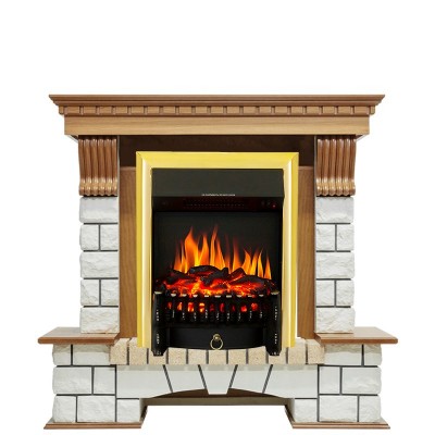 Каминокомплект Royal Flame Pierre Luxe - Дуб / Белый с очагом Fobos FX Brass