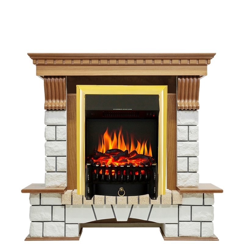 Каминокомплект Royal Flame Pierre Luxe - Дуб / Белый с очагом Fobos FX Brass