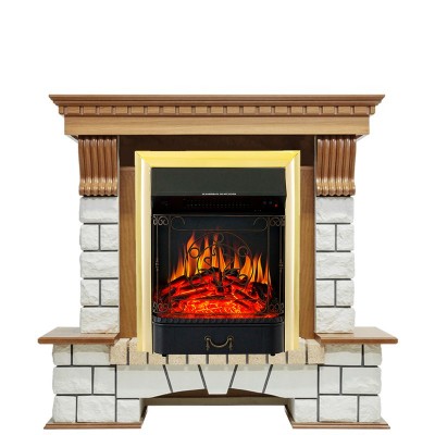 Каминокомплект Royal Flame Pierre Luxe - Дуб / Белый с очагом Majestic FX Brass