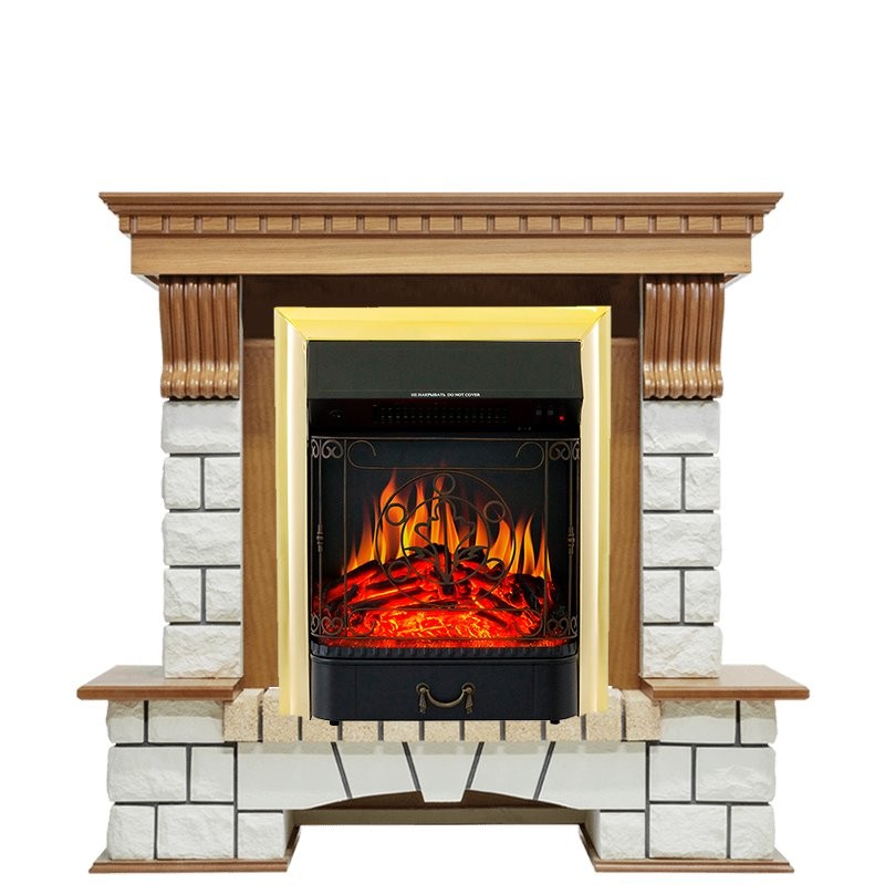 Каминокомплект Royal Flame Pierre Luxe - Дуб / Белый с очагом Majestic FX Brass