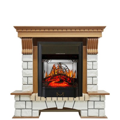 Каминокомплект Royal Flame Pierre Luxe - Дуб / Белый с очагом Majestic FX M Black