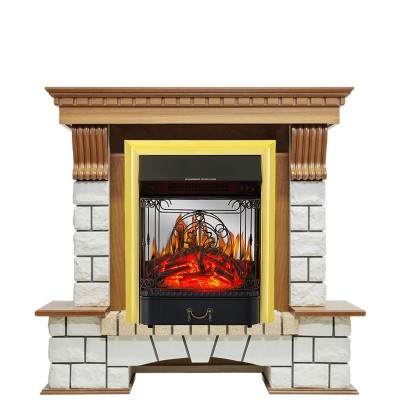 Каминокомплект Royal Flame Pierre Luxe - Дуб / Белый с очагом Majestic FX M Brass