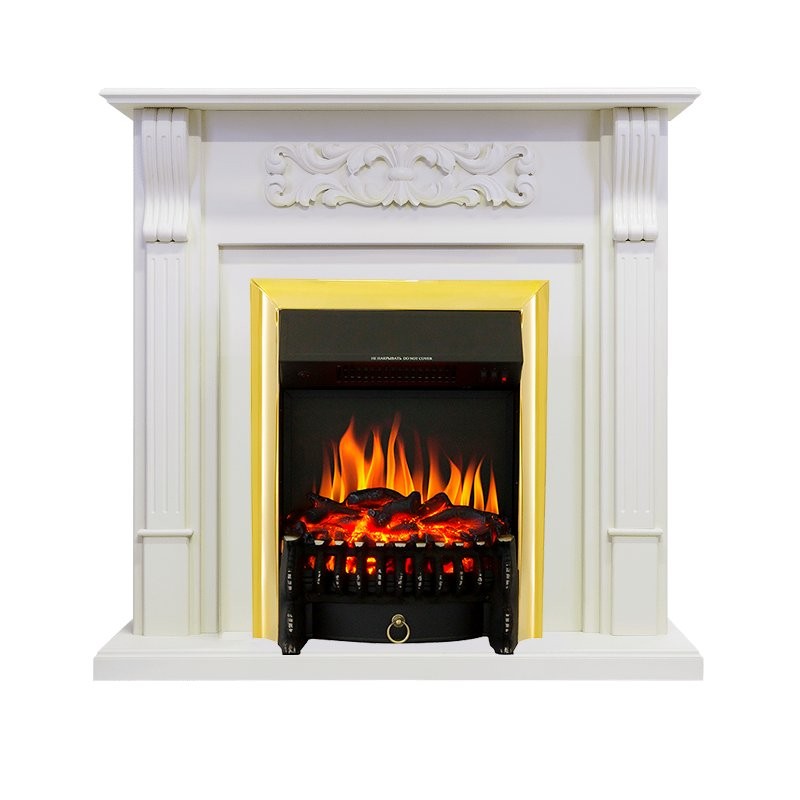 Каминокомплект Royal Flame Venice - Фактурный белый с очагом Fobos FX Brass