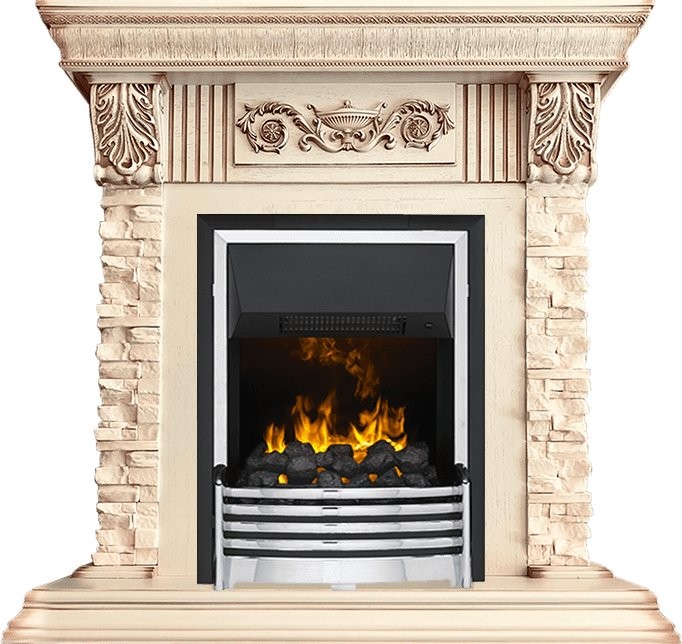 Каминокомплект Dimplex Luxemburg (каменный) - Сланец/Cлоновая кость с патиной с очагом Flagstaff