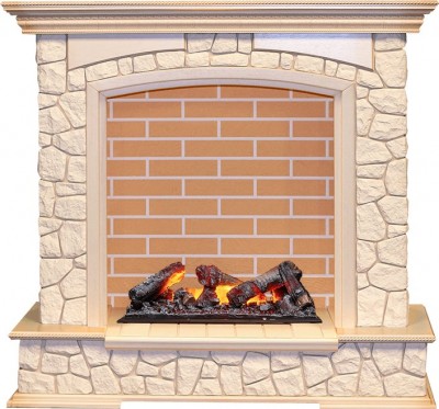 Каминокомплект Dimplex Preston - Слоновая кость с патиной / Кирпич с очагом Cassette 600 NH