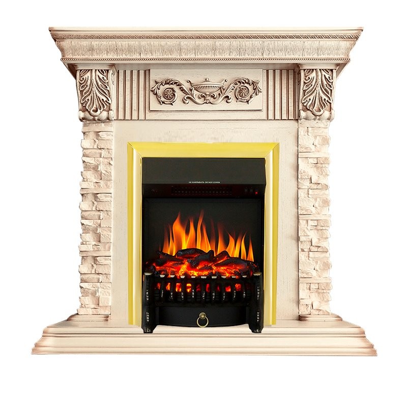 Каминокомплект Royal Flame Luxemburg (каменный) - Сланец/Cлоновая кость патина очаг Fobos FX Brass