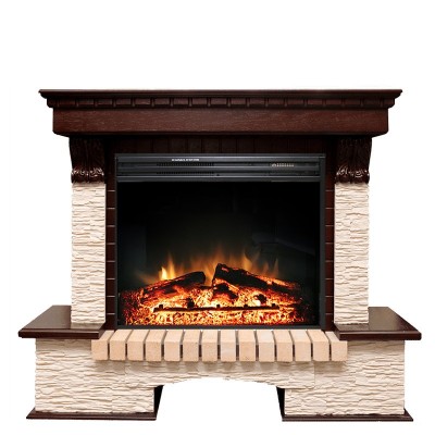 Каминокомплект Royal Flame Pierre Luxe угловой - Темный дуб / Сланец бежевый с очагом Jupiter FX New