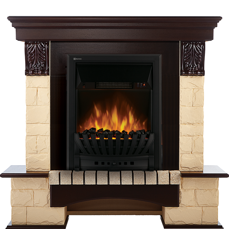 Electrolux Forte Classic камень бежевый, шпон темный дуб с очагом Majestic FX Black