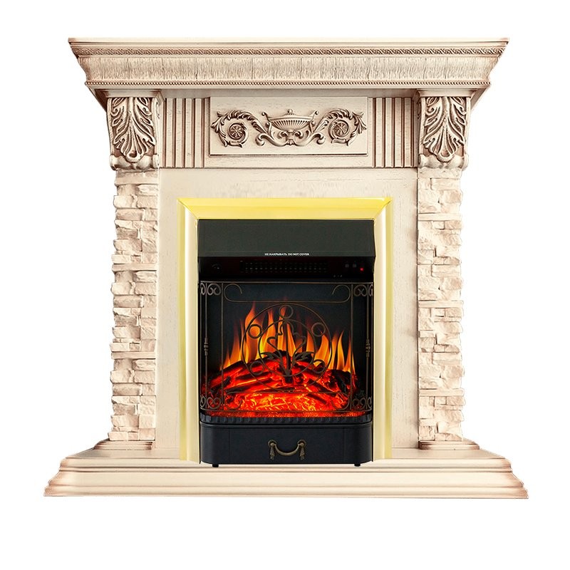 Каминокомплект Royal Flame Luxemburg (каменный) - Сланец/Cлоновая кость очаг Majestic FX Brass