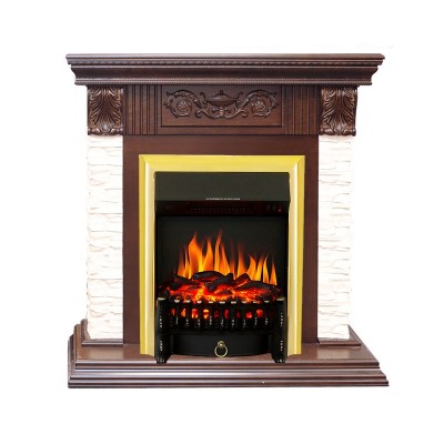 Каминокомплект Royal Flame Luxemburg (каменный) - Сланец/Темный дуб с очагом Fobos FX Brass