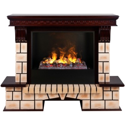 Камин электрический RealFlame Stone Brick 26 AO с очагом 3D Cassette 630 + Black вставка