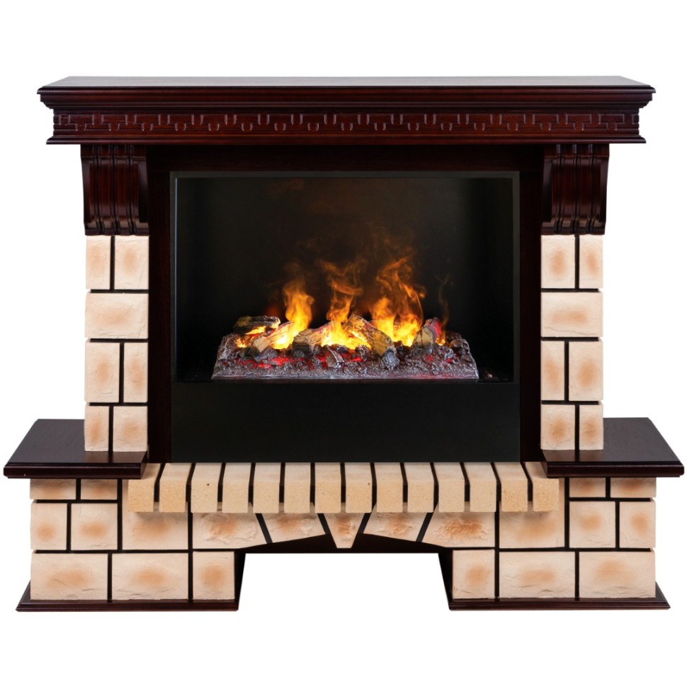 Камин электрический RealFlame Stone Brick 26 AO с очагом 3D Cassette 630 + Black вставка