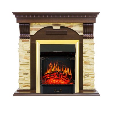 Каминокомплект Royal Flame Dublin угловой - Темный дуб / Сланец с очагом Majestic FX Brass