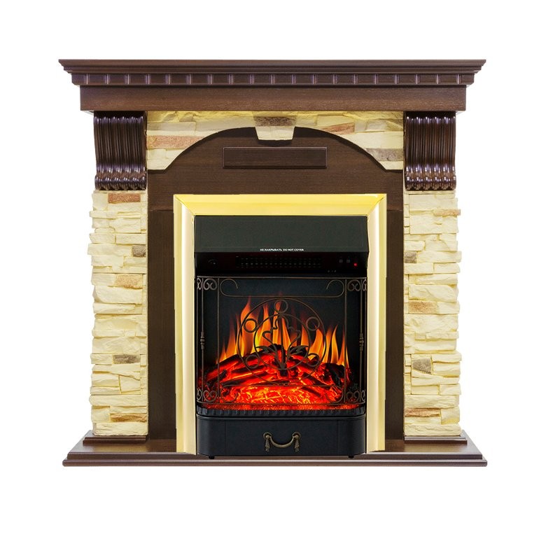 Каминокомплект Royal Flame Dublin угловой - Темный дуб / Сланец с очагом Majestic FX Brass