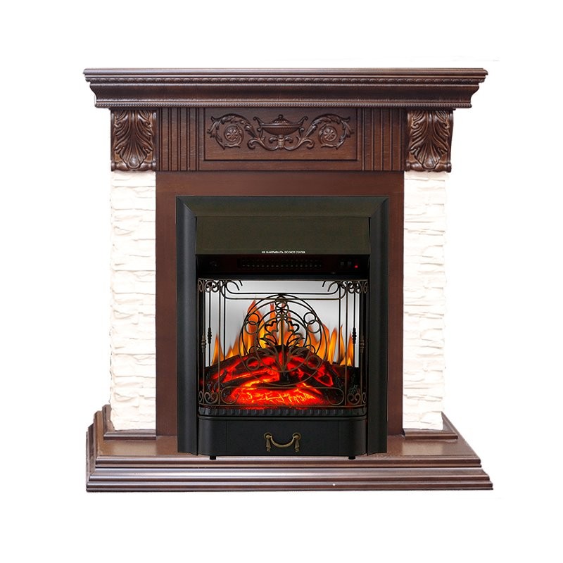 Каминокомплект Royal Flame Luxemburg (каменный) - Сланец/Темный дуб с очагом Majestic FX M Black