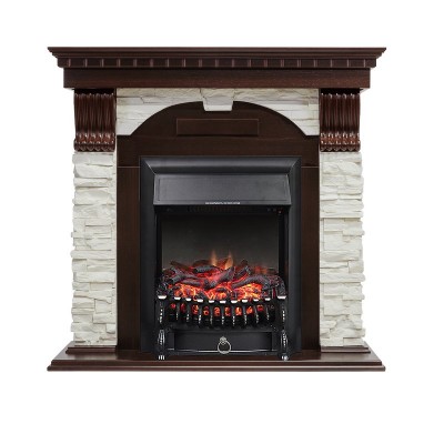 Каминокомплект Royal Flame Dublin - Темный дуб / Сланец белый с очагом Fobos FX Black