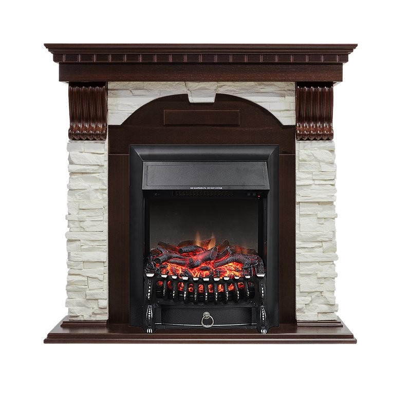 Каминокомплект Royal Flame Dublin - Темный дуб / Сланец белый с очагом Fobos FX Black