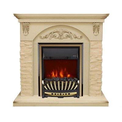 Каминокомплект Royal Flame Bern Сланец крупный бежевый / Алебастр темная патина с очагом Aspen Gold